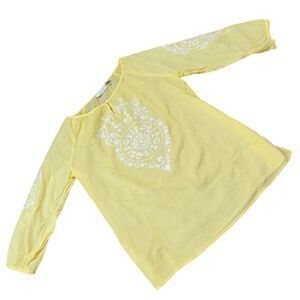 Chico's Top Blouse 0(S) Bohemian Embroidered Peasant Top Bell Sleeves‎ Yellow